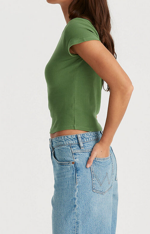 SUN SPIRAL STAPLE RIB TEE ELM GREEN