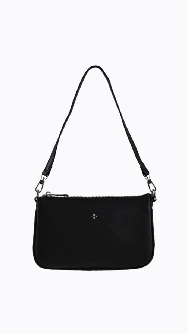 RINNA SMALL SHOULDER BAG - RECYCLED BLACK PU/SILVER